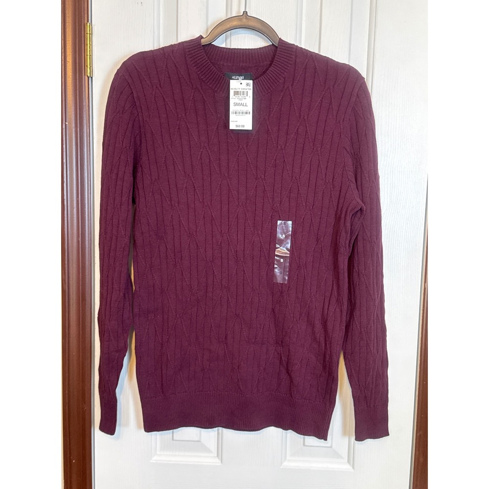Alfani Novelty‎ Sweater Diamond Knit Crew Neck Pullover Top Port Small